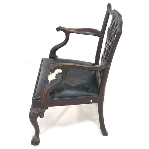 166 - An early Georgian open armchair, in Chippendale style, drop-in seat, carved front legs with ball and... 