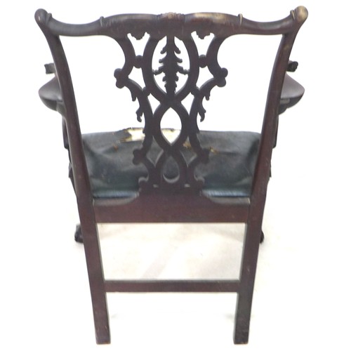 166 - An early Georgian open armchair, in Chippendale style, drop-in seat, carved front legs with ball and... 