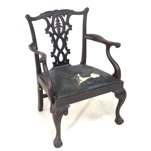 166 - An early Georgian open armchair, in Chippendale style, drop-in seat, carved front legs with ball and... 