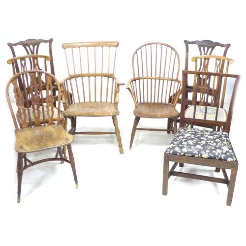 209 - A group of six chairs, including two Windsor armchairs, and a Lancashire comb back chair, 59 by 65 b... 