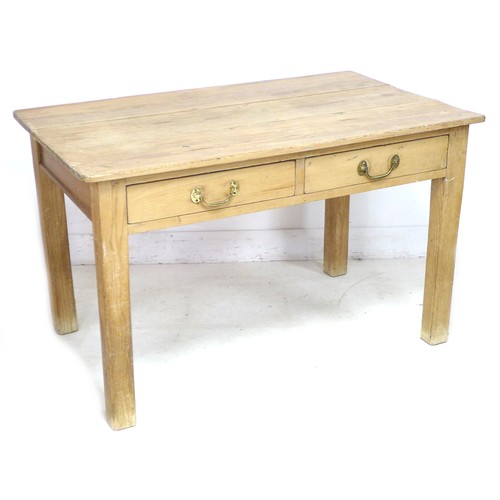 174 - A Victorian pine two drawer table, 121.5 by 75 by 73.5 cm high.