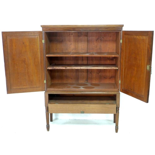 169 - A Victorian mahogany cupboard, twin doors enclosing two shelves, 109 by 39 by 153.5 cm high.