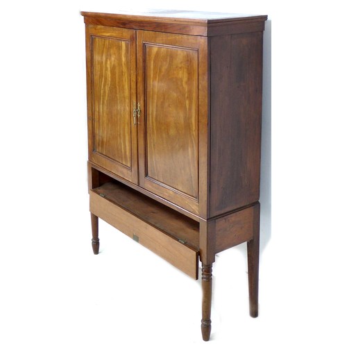 169 - A Victorian mahogany cupboard, twin doors enclosing two shelves, 109 by 39 by 153.5 cm high.