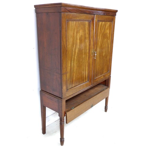 169 - A Victorian mahogany cupboard, twin doors enclosing two shelves, 109 by 39 by 153.5 cm high.