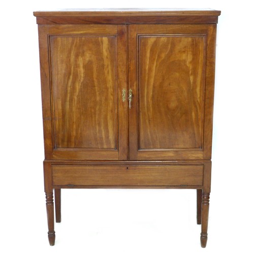 169 - A Victorian mahogany cupboard, twin doors enclosing two shelves, 109 by 39 by 153.5 cm high.