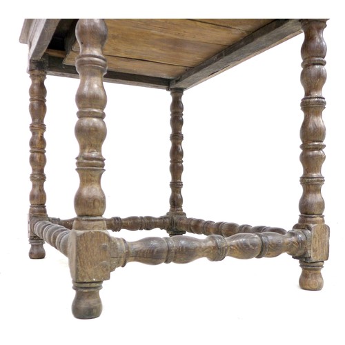 191 - A 17th century oak side table, rectangular surface, single frieze drawer, raised on turned supports ... 