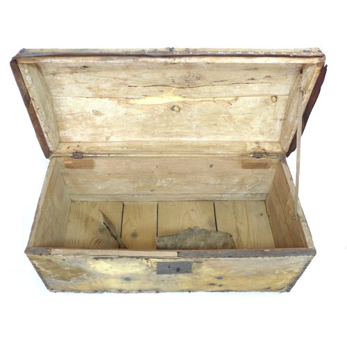 49 - A Georgian hide covered trunk with domed top, metal lock plate, 86.5 by 41 by 43.5 cm high.