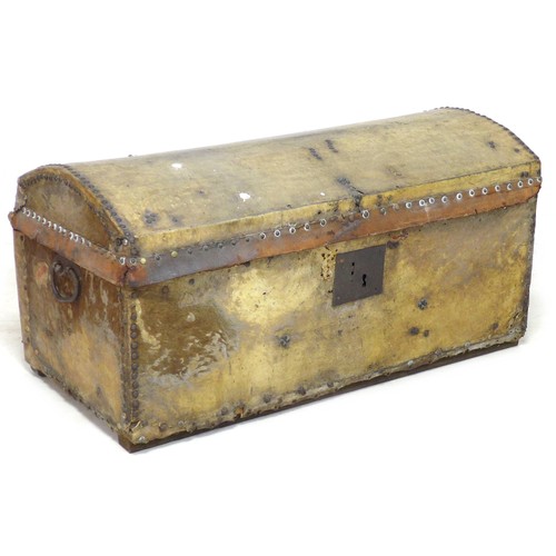 49 - A Georgian hide covered trunk with domed top, metal lock plate, 86.5 by 41 by 43.5 cm high.