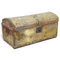A Georgian hide covered trunk with domed top, metal lock plate, 86.5 by 41 by 43.5 cm high.