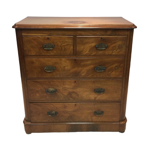 155 - A Victorian walnut chest of two over three drawers, raised upon a pedestal base, 107 by 50 by 113cm.