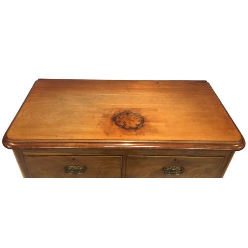 155 - A Victorian walnut chest of two over three drawers, raised upon a pedestal base, 107 by 50 by 113cm.