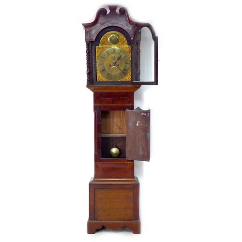 136 - An 18th century mahogany long case clock, by T. Planner London, with brass Roman numeral dial, 34cm ... 