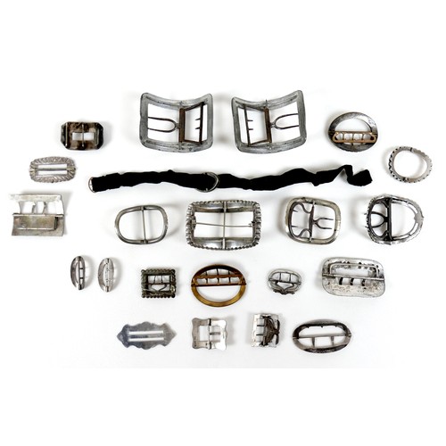 108 - A group of Georgian and later buckles, many paste set, including one large pair, one small pair, and... 