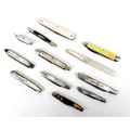 A group of 19th century pen and folding fruit knives, 4 to 8.5cm long, together with a small mother ... 