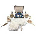 A group of dressing table items, comprising an eleven piece silver and pale gold guilloche enamel se... 