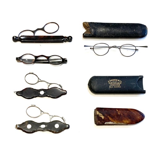 42 - A collection of five 18th and 19th century folding spectacles, four tortoiseshell, and one white met... 