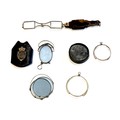 A group of five 19th century folding spectacles and monocles, one in case stamped 'E. Lennie, Optici... 
