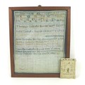 A Georgian sampler detailing the family tree of the Collins family, latest date 1806, framed and gla... 