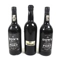 Three bottles of vintage port: comprising two bottles of Dow's Silver Jubilee vintage port, 1977, an... 