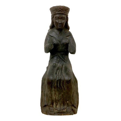 53 - A 19th century carved oak ecclesiastical style figurine of a lady possibly the Madonna, 51cm high.
