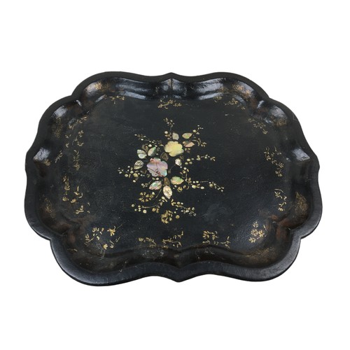 54 - Seven 19th century and later mahogany trays, including a chinoiserie papier mache tray, 42.5 by 33.5... 