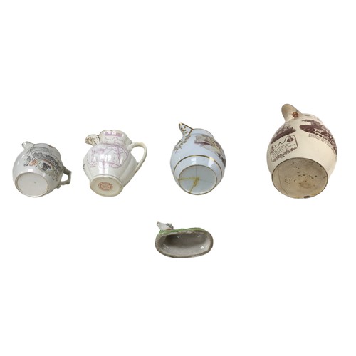 12 - Four 19th century creamware and later water jugs, including a Coalport Feltspar Norfolk jug, 17cm hi... 