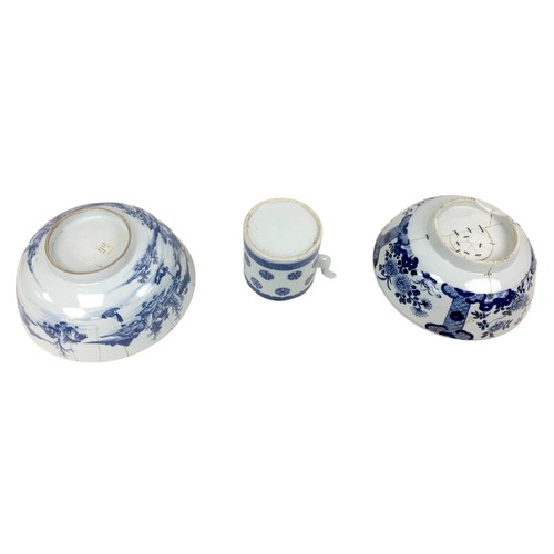 6 - Four pieces of Chinese blue and white porcelain, 19th century and later, a lidded oblong form pot wi... 