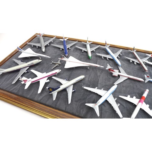 30 - A collection of die-cast Schabak model aeroplanes with glass display case, 106 by 29 by 10cm high ov... 