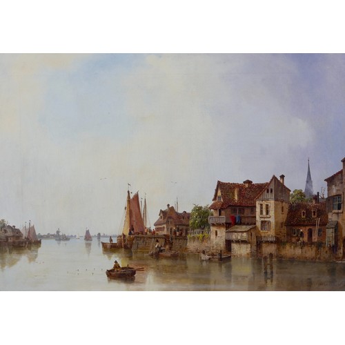 128 - Ludovic (Ludwig) Hermann (German, 1812-1881): a Dutch harbour scene, signed and dated 1848 lower rig... 