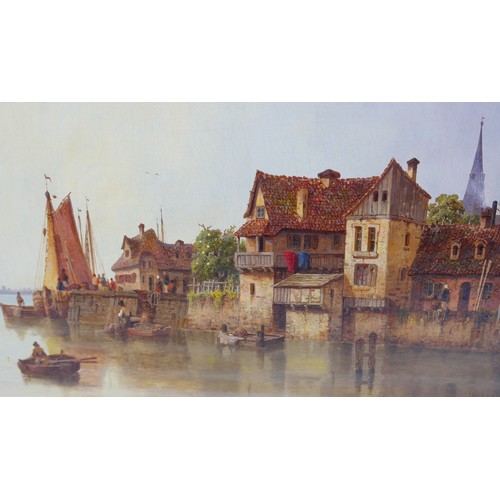 128 - Ludovic (Ludwig) Hermann (German, 1812-1881): a Dutch harbour scene, signed and dated 1848 lower rig... 