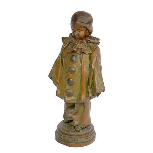 25 - A mid 20th century bronze sculpture, modelled as a female pierrot, unsigned, 26.5cm high.