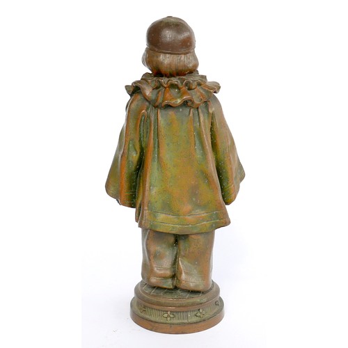 25 - A mid 20th century bronze sculpture, modelled as a female pierrot, unsigned, 26.5cm high.