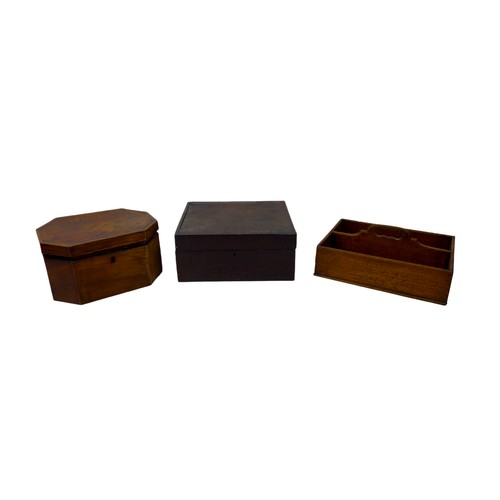57 - Three 19th century and later wooden containers, comprising a sewing box containing three silver thim... 