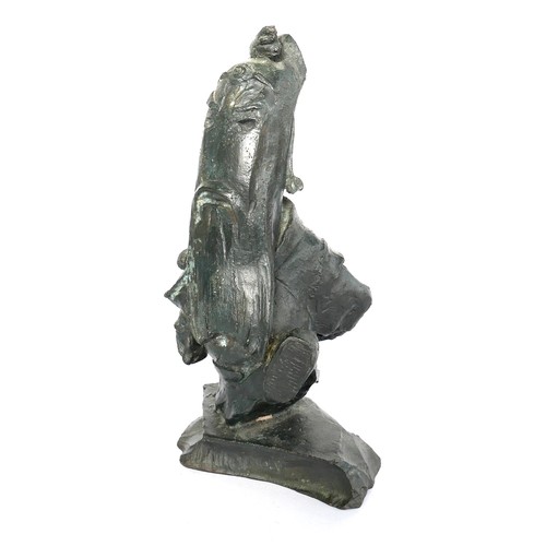 8A - A contemporary bronze sculpture, modelled as a Japanese figure with accentuated head, numbered 'No 0... 