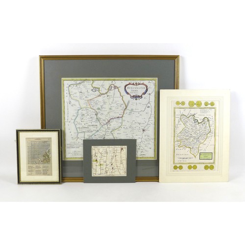 100 - A collection of four maps, one of 'Cambridge-shire', mounted, framed and glazed, 24.7 by 19.6 cm, an... 