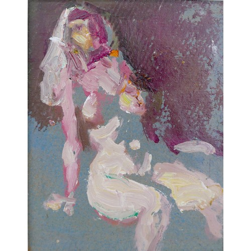 139 - Gabor Miklossy (Romanian, 1912-1988): A pair of preparatory seated female nude studies, both oil on ... 