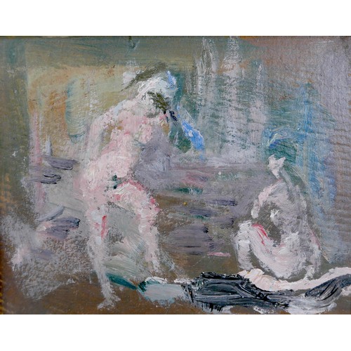 135 - Gabor Miklossy (Romanian, 1912-1988): two oil onboard studies of female nudes, unsigned, one depicti... 