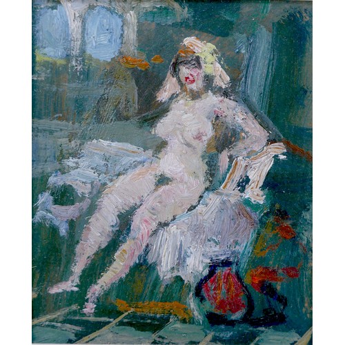 135 - Gabor Miklossy (Romanian, 1912-1988): two oil onboard studies of female nudes, unsigned, one depicti... 