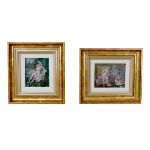 135 - Gabor Miklossy (Romanian, 1912-1988): two oil onboard studies of female nudes, unsigned, one depicti... 