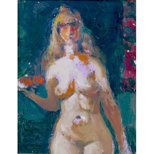 136 - Gabor Miklossy (Romanian, 1912-1988): two oil on board female nude studies, both unsigned, comprisin... 