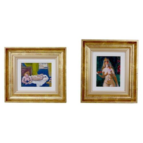 136 - Gabor Miklossy (Romanian, 1912-1988): two oil on board female nude studies, both unsigned, comprisin... 