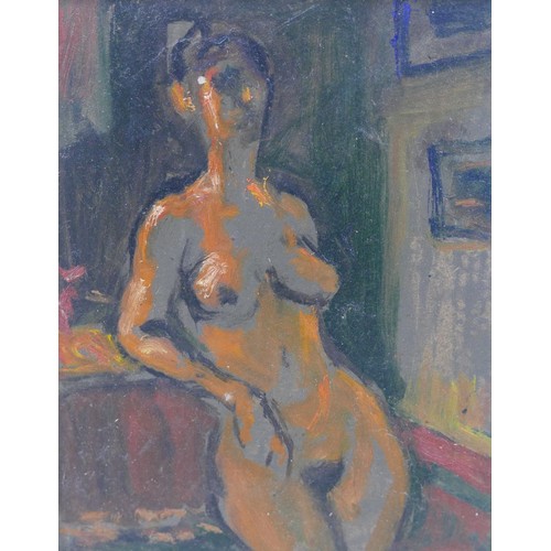 122 - Gabor Miklossy (Romanian, 1912-1988): an impressionist study of a shadowy female nude in a resting p... 