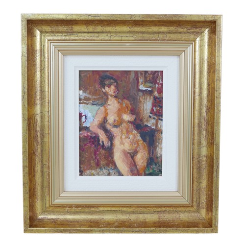 124 - Gabor Miklossy (Romanian, 1912-1988): an impressionist study of female nude in a resting pose, oil o... 