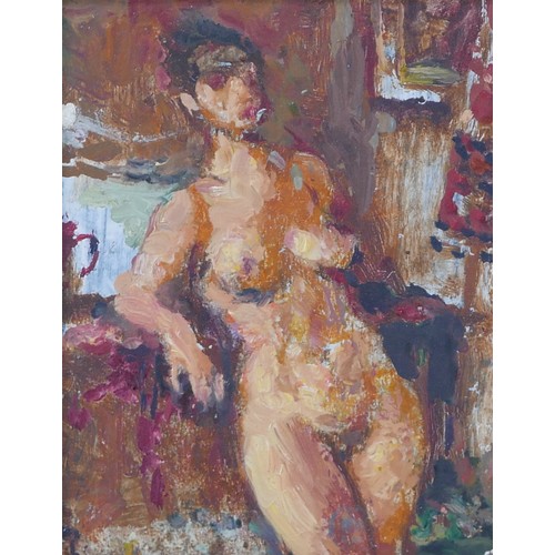 124 - Gabor Miklossy (Romanian, 1912-1988): an impressionist study of female nude in a resting pose, oil o... 