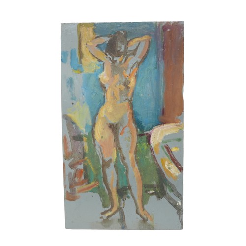 125 - Gabor Miklossy (Romanian, 1912-1988): Two oil board female nude studies, a standing nude with still ... 