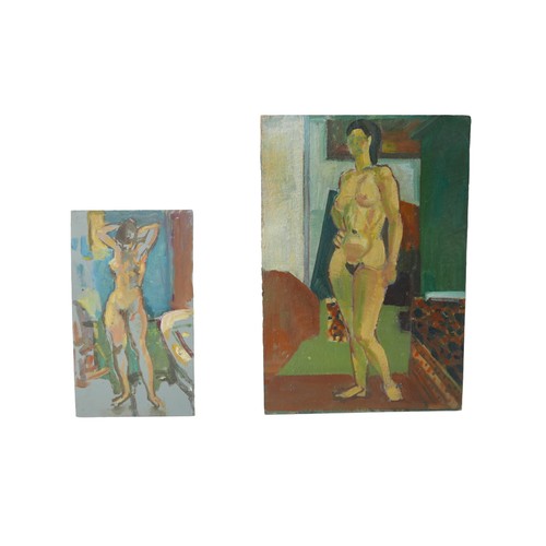 125 - Gabor Miklossy (Romanian, 1912-1988): Two oil board female nude studies, a standing nude with still ... 