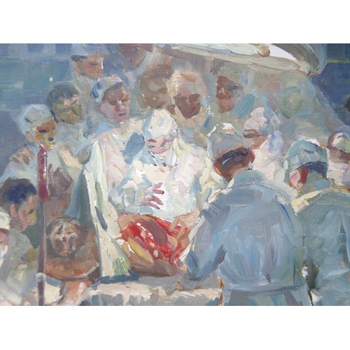 120 - Gabor Miklossy (Romanian, 1912-1988): a 20th century medical operation scene, oil on board, unisigne... 