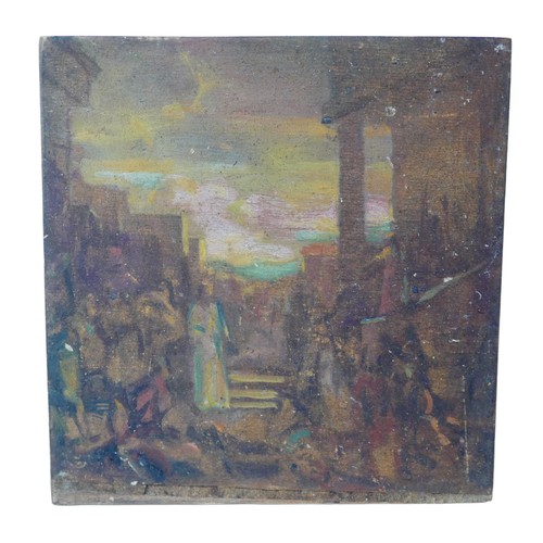 121 - Gabor Miklossy (Romanian, 1912-1988): two oil on board studies of different crowd scenes, comprising... 