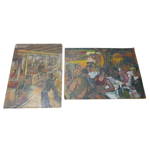 129 - Gabor Miklossy (Romanian, 1912-1988): Two restaurant scenes, both unsigned and unframed, comprising ... 