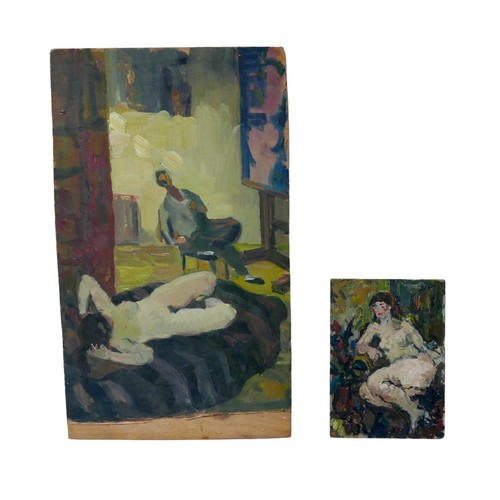 128 - Gabor Miklossy (Romanian, 1912-1988): two female nude studies, both unsigned and unframed, comprisin... 